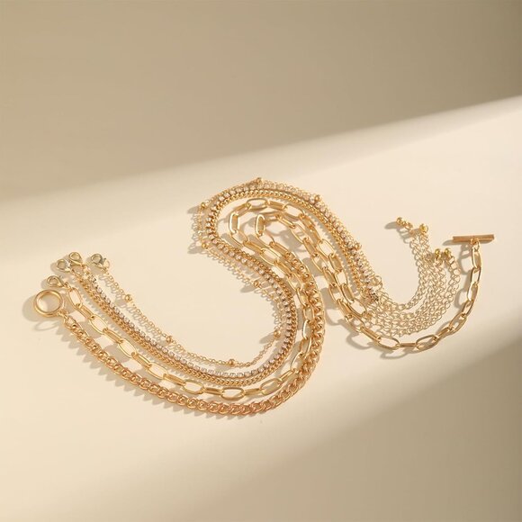 Layered Gold Necklace for Women Non Tarnish Chunky Paperclip Heart Jewelry Set - Picture 5 of 6